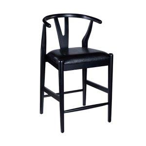 Black Faux Leather Wishbone Counter Stool