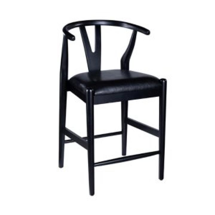 Black Faux Leather Wishbone Counter Stool