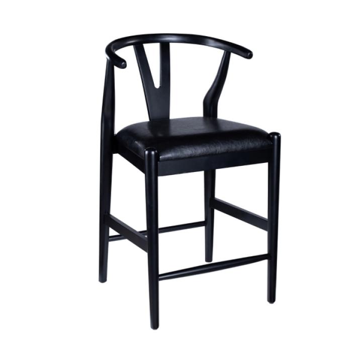 Black Faux Leather Wishbone Counter Stool