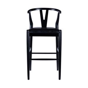 Black Faux Leather Wishbone Bar Stool