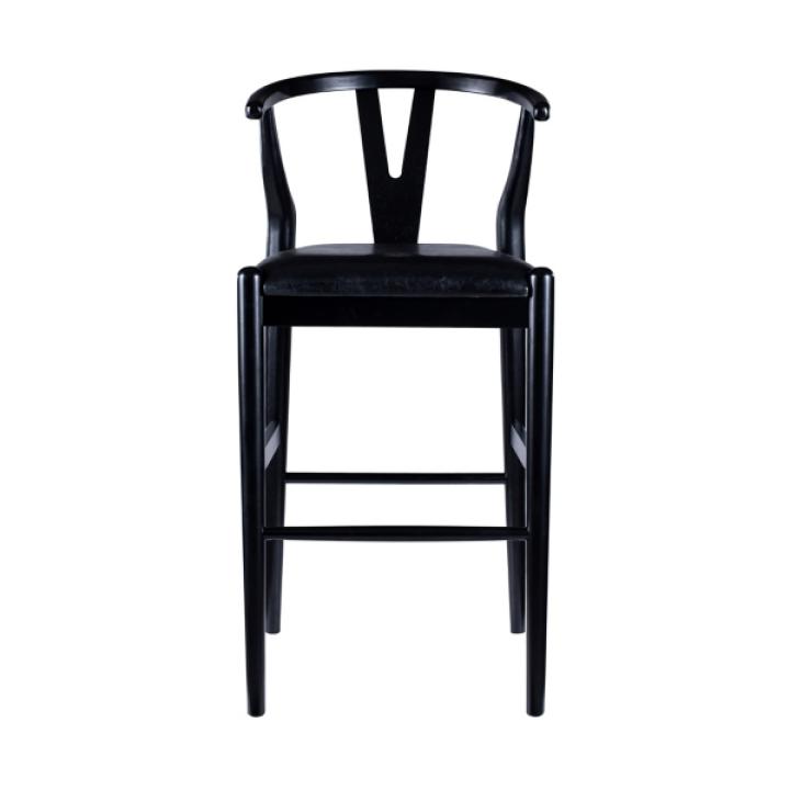 Black Faux Leather Wishbone Bar Stool