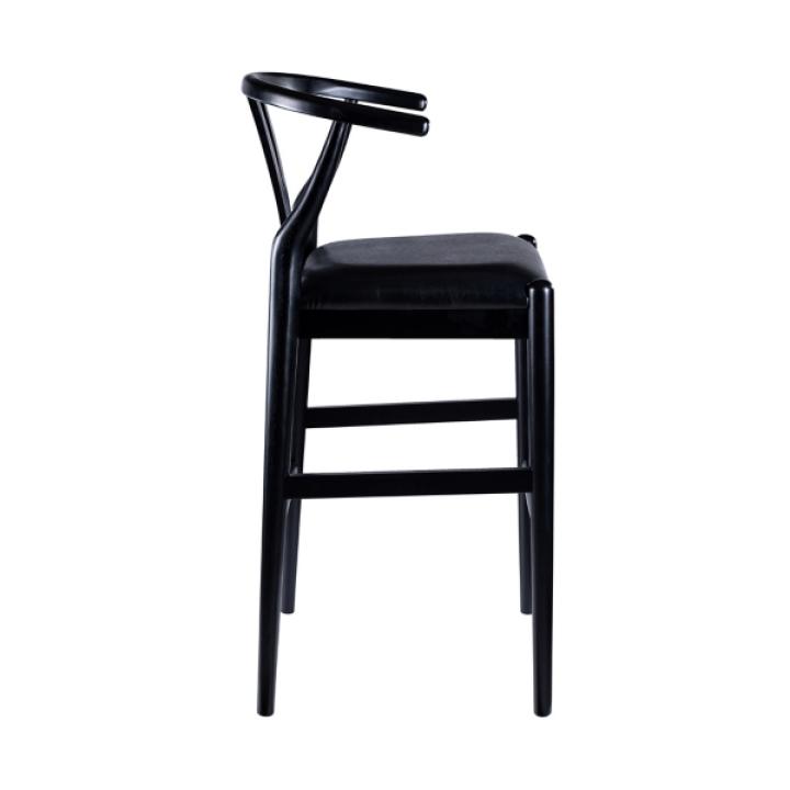 Black Faux Leather Wishbone Bar Stool