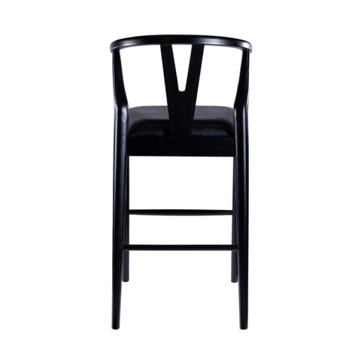 Black Faux Leather Wishbone Bar Stool