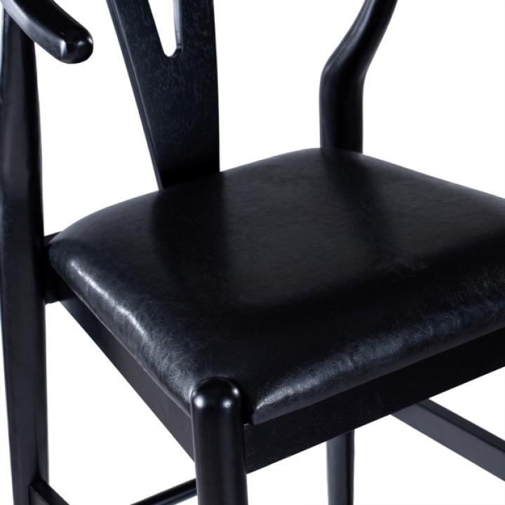 Black Faux Leather Wishbone Bar Stool