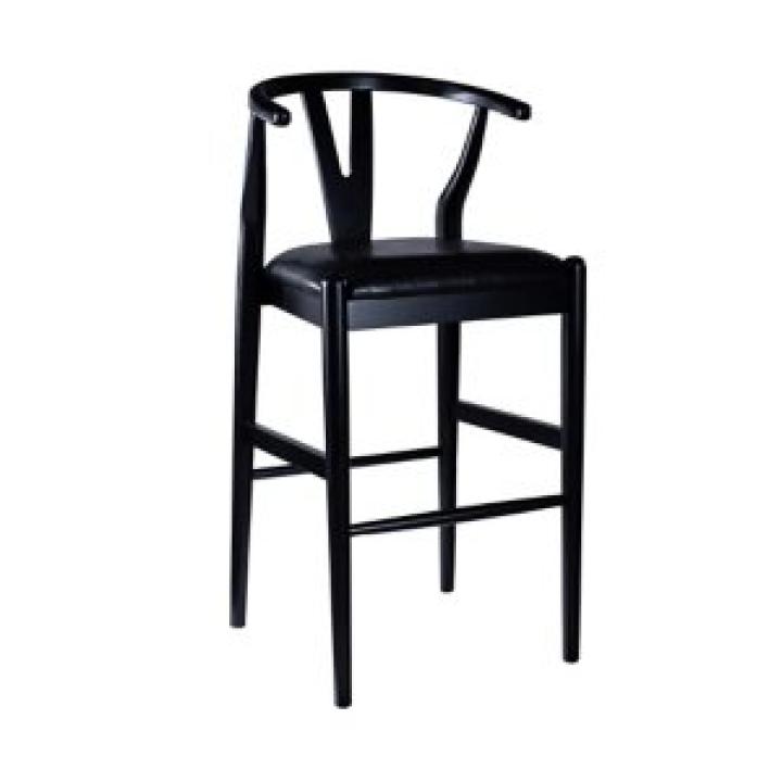 Black Faux Leather Wishbone Bar Stool