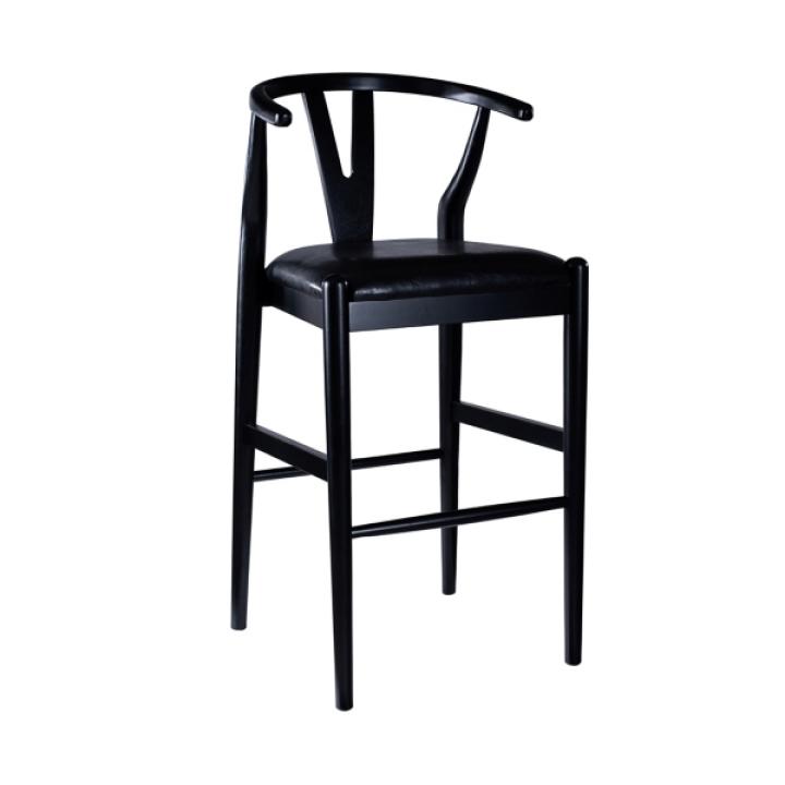 Black Faux Leather Wishbone Bar Stool