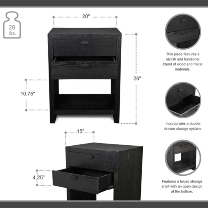 Black Vivara 2-Drawer Nightstand