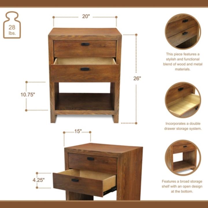 Brown Vivara 2-Drawer Nightstand