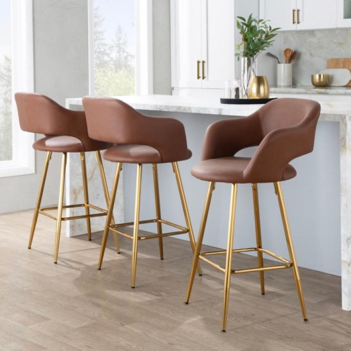Brown Faux Leather Marge Counter Stools, Set of 2