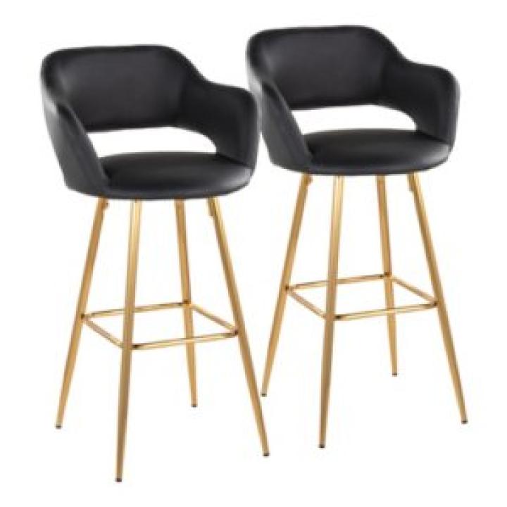 Black Faux Leather Marge Bar Stools, Set of 2