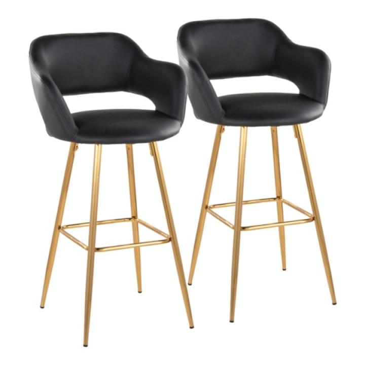 Black Faux Leather Marge Bar Stools, Set of 2