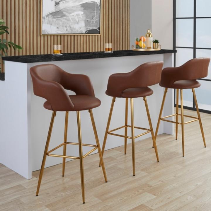 Brown Faux Leather Marge Bar Stools, Set of 2