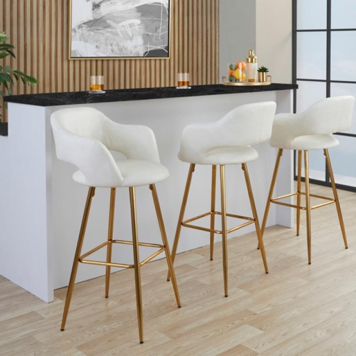 Ivory Faux Leather Marge Bar Stools, Set of 2