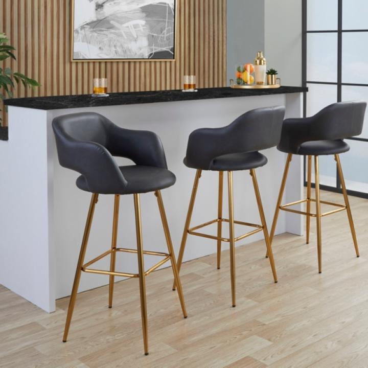 Gray Faux Leather Marge Bar Stools, Set of 2