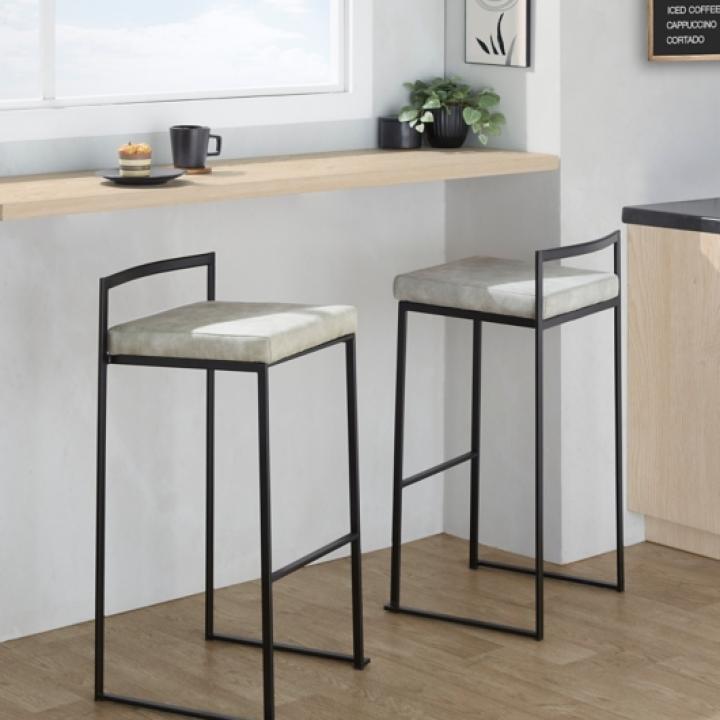 Fiji Gray Stackable Bar Stools, Set of 2