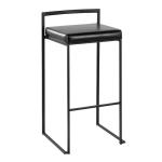 Black Faux Leather Stackable Bar Stools, Set of 2