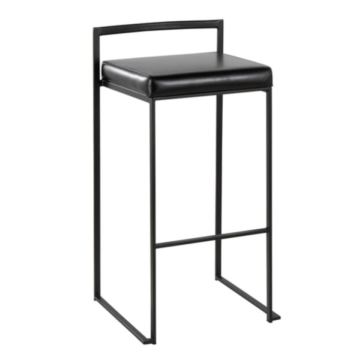 Black Faux Leather Stackable Bar Stools, Set of 2