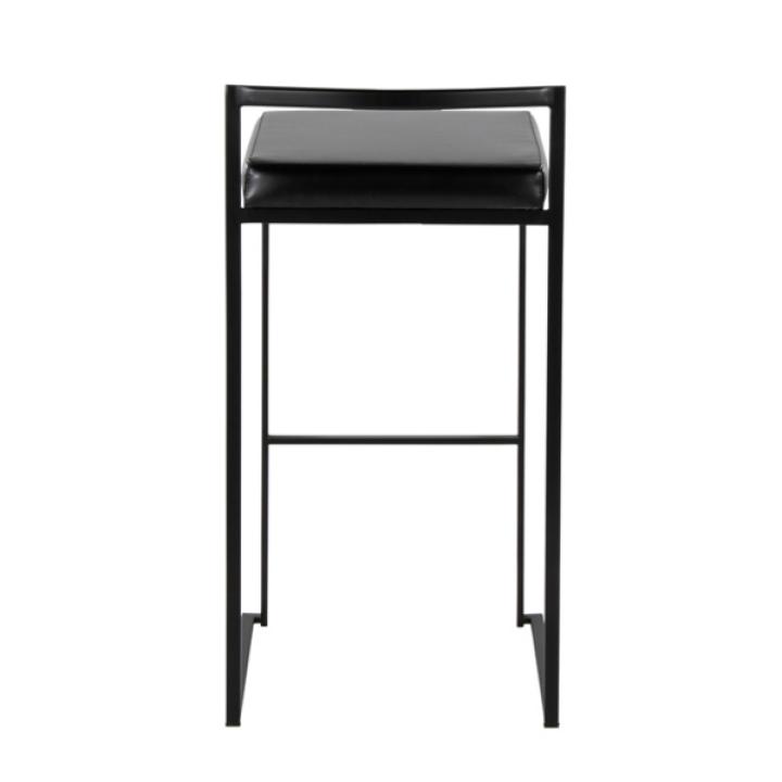 Black Faux Leather Stackable Bar Stools, Set of 2