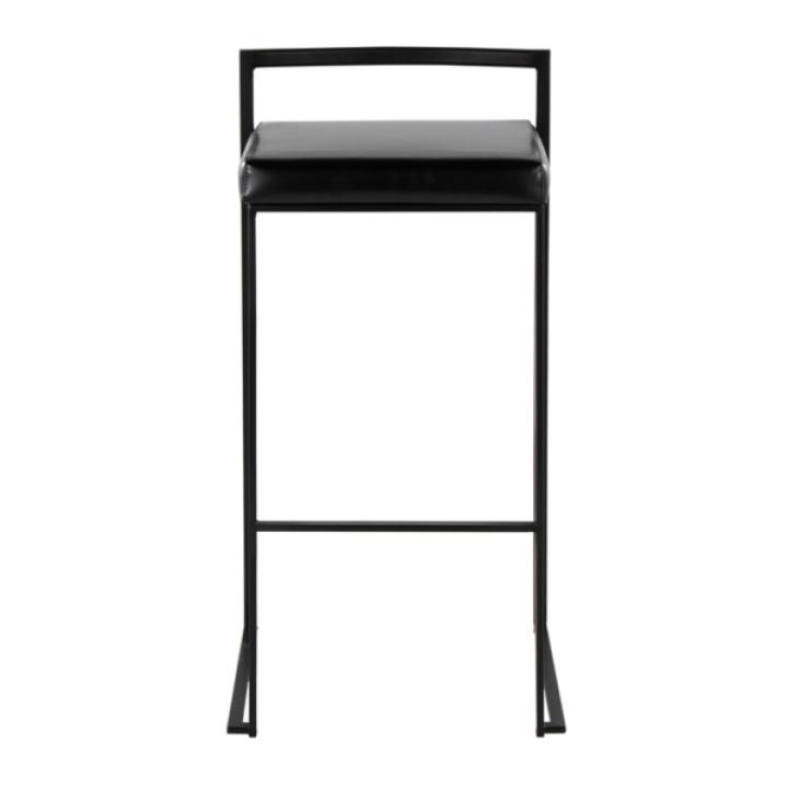 Black Faux Leather Stackable Bar Stools, Set of 2