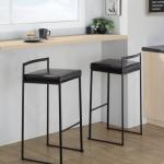 Black Faux Leather Stackable Bar Stools, Set of 2
