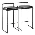 Black Faux Leather Stackable Bar Stools, Set of 2