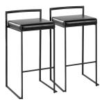 Black Faux Leather Stackable Bar Stools, Set of 2