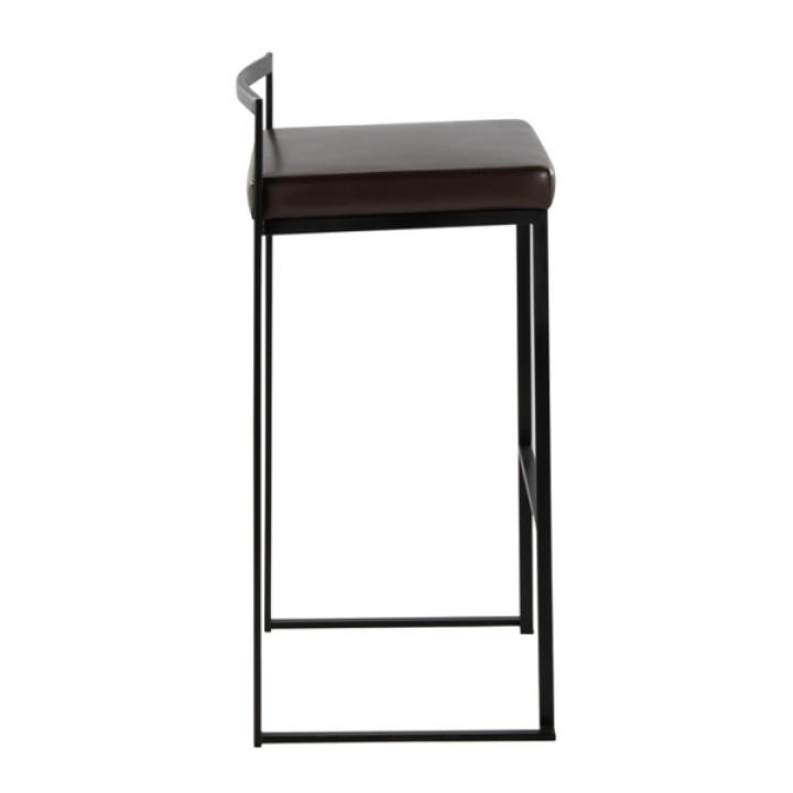 Brown Faux Leather Stackable Bar Stools, Set of 2