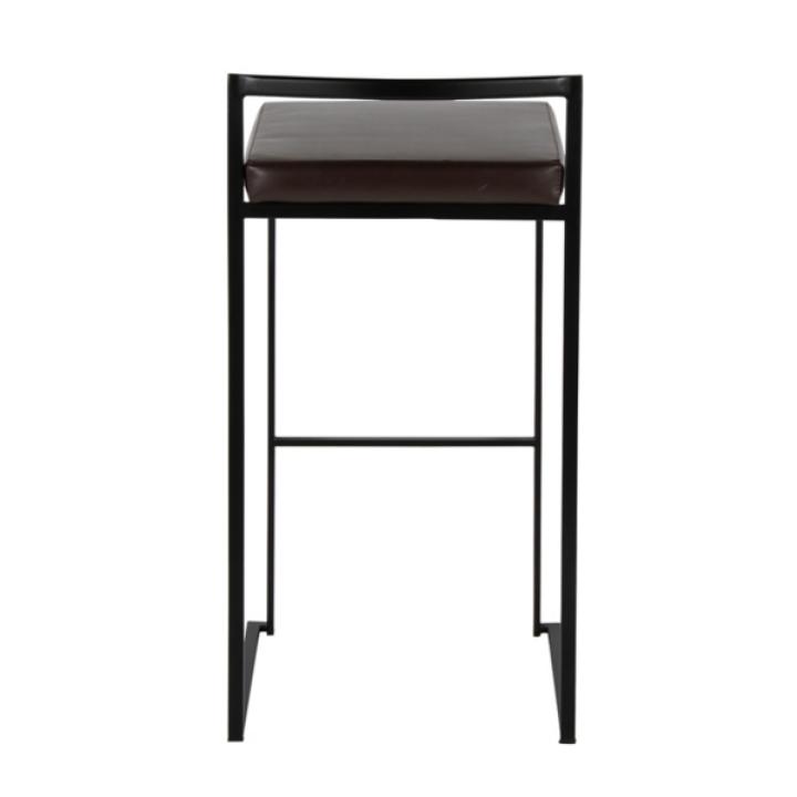 Brown Faux Leather Stackable Bar Stools, Set of 2