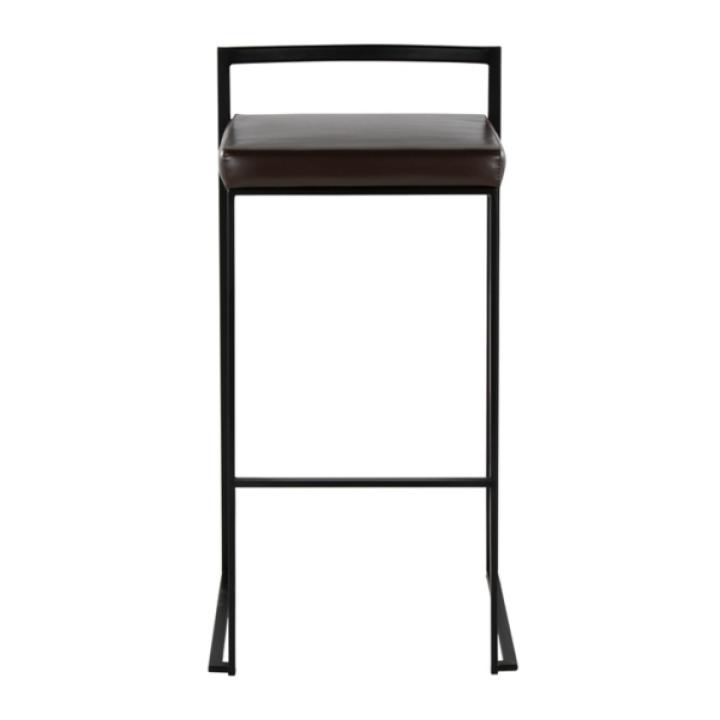 Brown Faux Leather Stackable Bar Stools, Set of 2