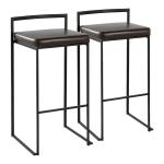 Brown Faux Leather Stackable Bar Stools, Set of 2