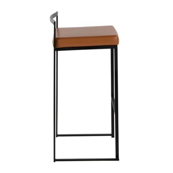 Camel Faux Leather Stackable Bar Stools, Set of 2