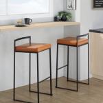 Camel Faux Leather Stackable Bar Stools, Set of 2