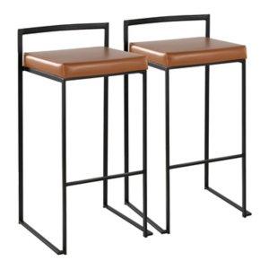Camel Faux Leather Stackable Bar Stools, Set of 2