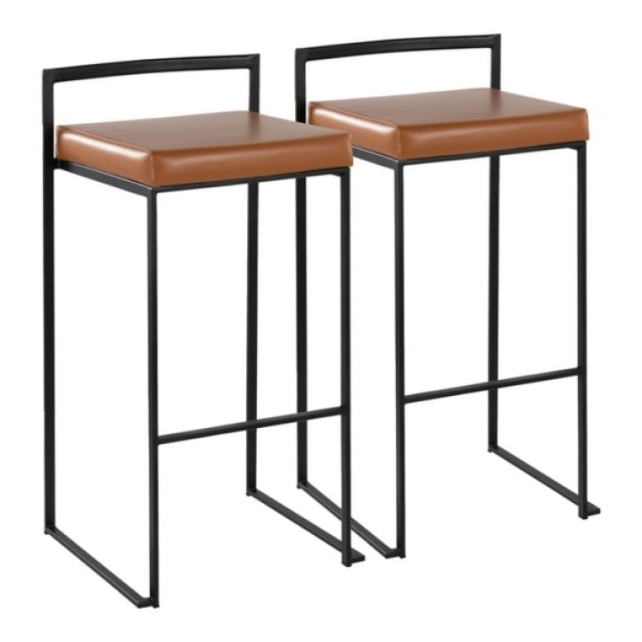 Camel Faux Leather Stackable Bar Stools, Set of 2