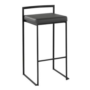 Gray Faux Leather Stackable Bar Stools, Set of 2