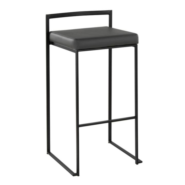Gray Faux Leather Stackable Bar Stools, Set of 2