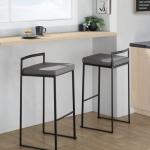 Gray Faux Leather Stackable Bar Stools, Set of 2