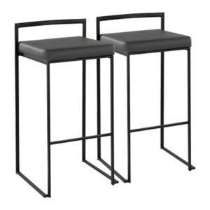 Gray Faux Leather Stackable Bar Stools, Set of 2