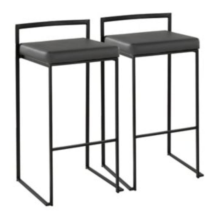 Gray Faux Leather Stackable Bar Stools, Set of 2