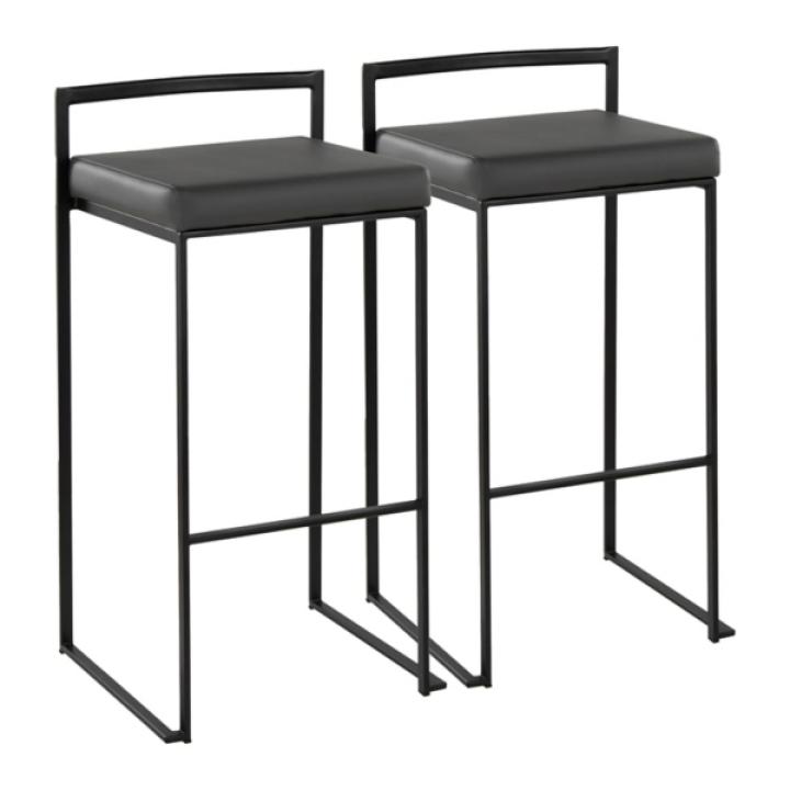 Gray Faux Leather Stackable Bar Stools, Set of 2