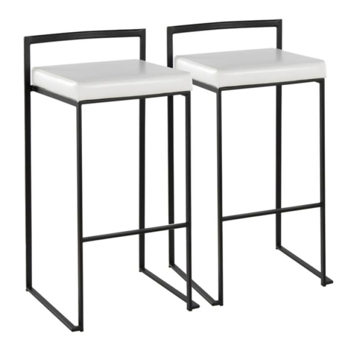 White Faux Leather Stackable Bar Stools, Set of 2