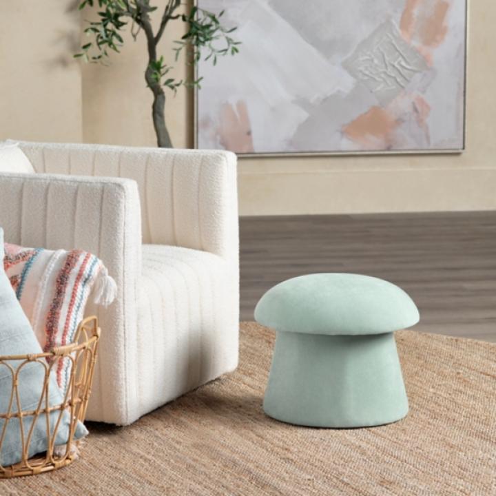 Light Green Chenille Mushroom Storage Ottoman