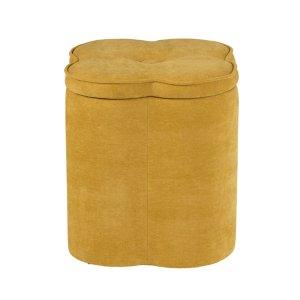 Spice Yellow Chenille Flower Storage Ottoman