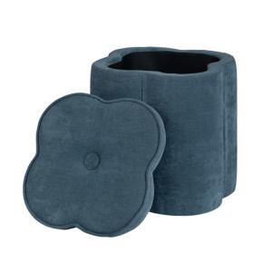 Navy Chenille Flower Storage Ottoman