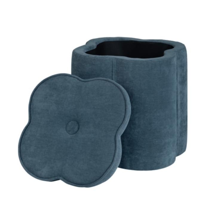 Navy Chenille Flower Storage Ottoman