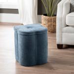 Navy Chenille Flower Storage Ottoman