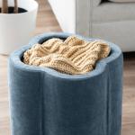 Navy Chenille Flower Storage Ottoman