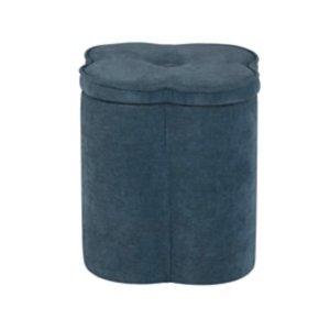 Navy Chenille Flower Storage Ottoman