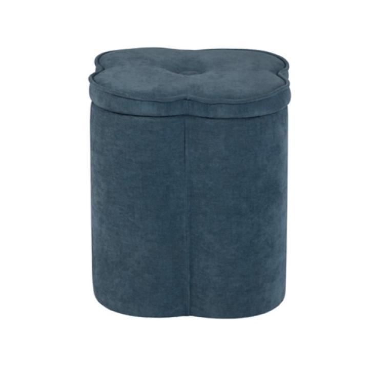Navy Chenille Flower Storage Ottoman