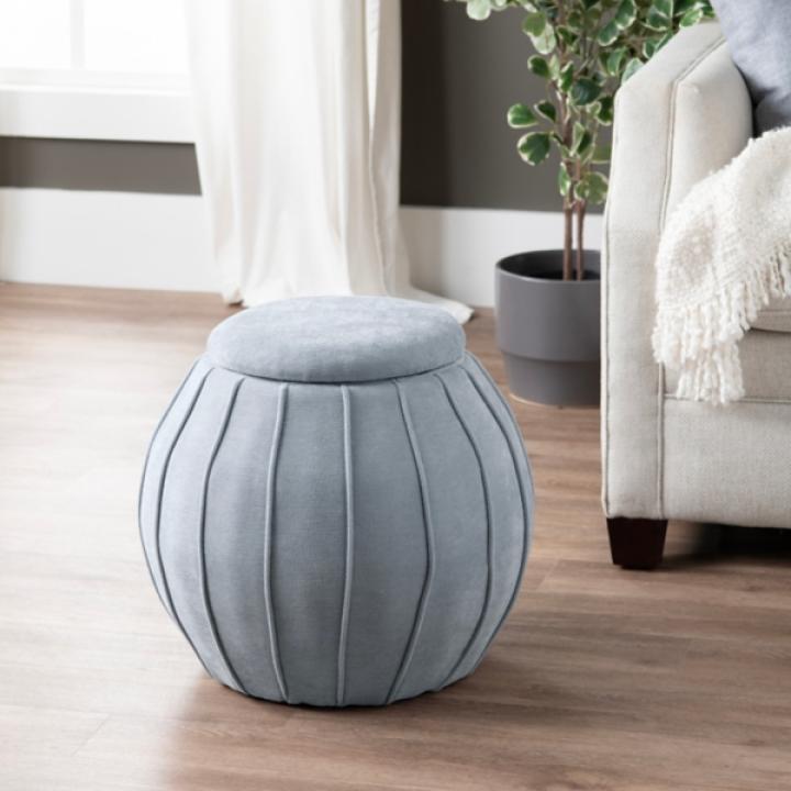 Gray Rounded Oval Storage Ottoman